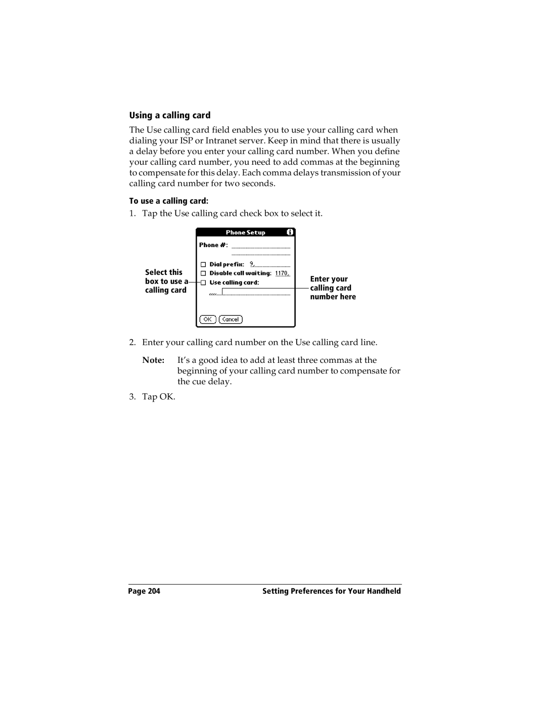 Handspring Visor manual Using a calling card 