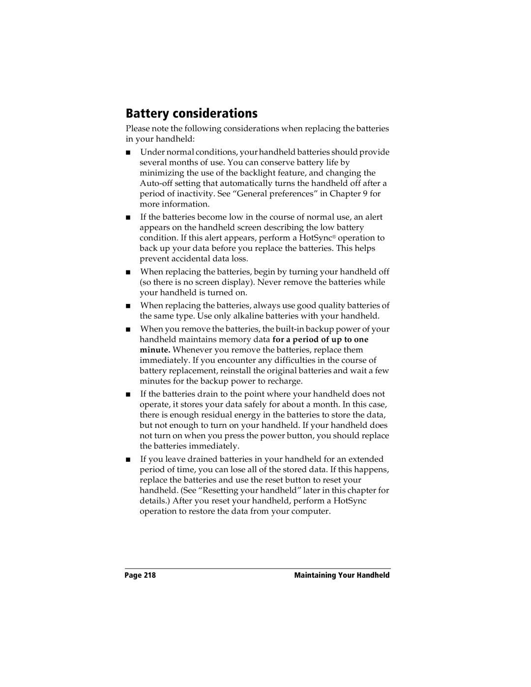 Handspring Visor manual Battery considerations 