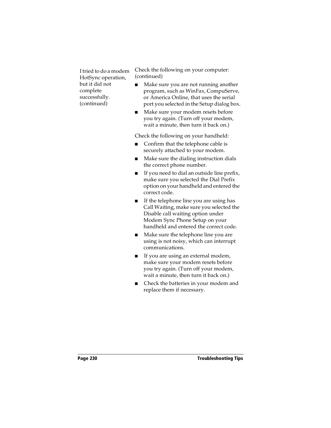 Handspring Visor manual Troubleshooting Tips 