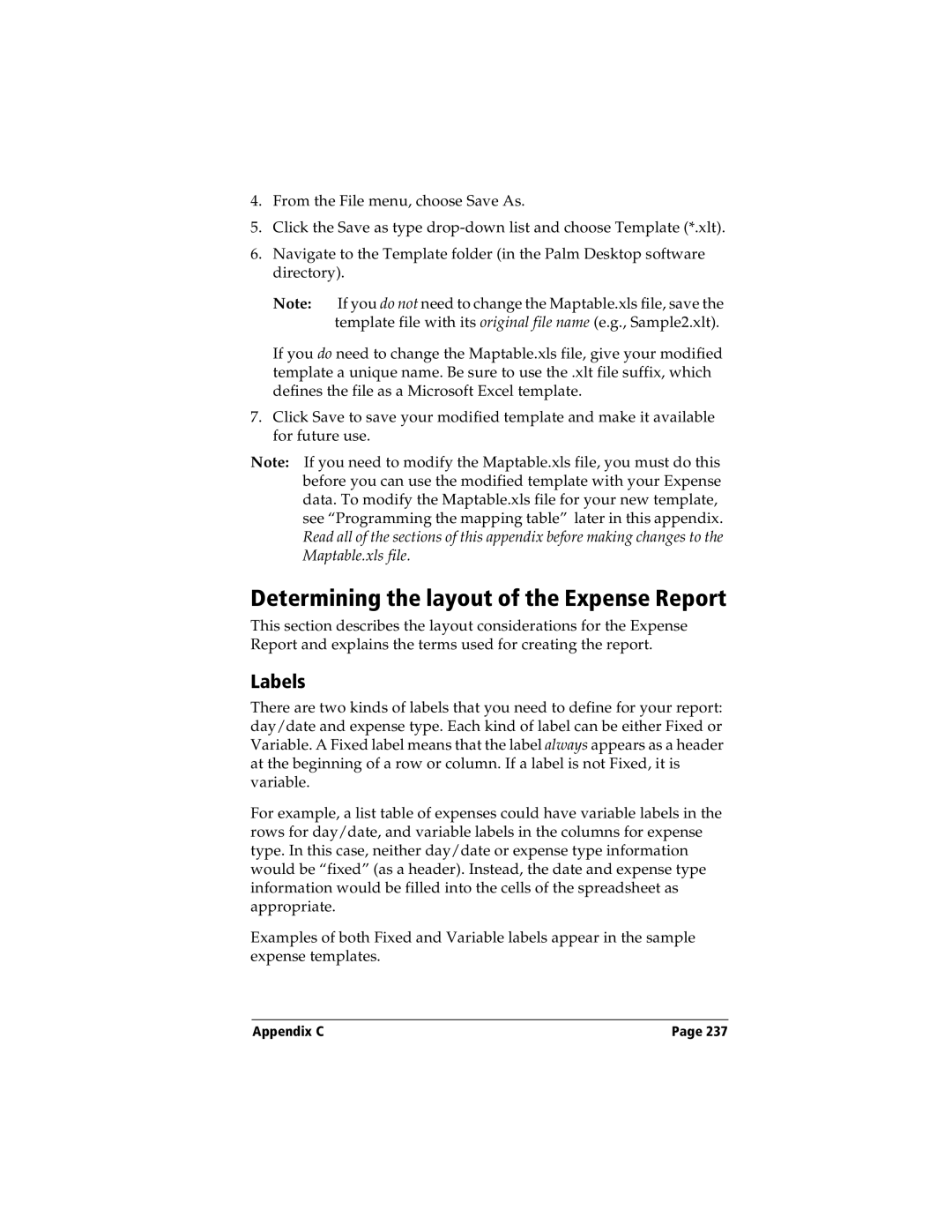 Handspring Visor manual Determining the layout of the Expense Report, Labels 