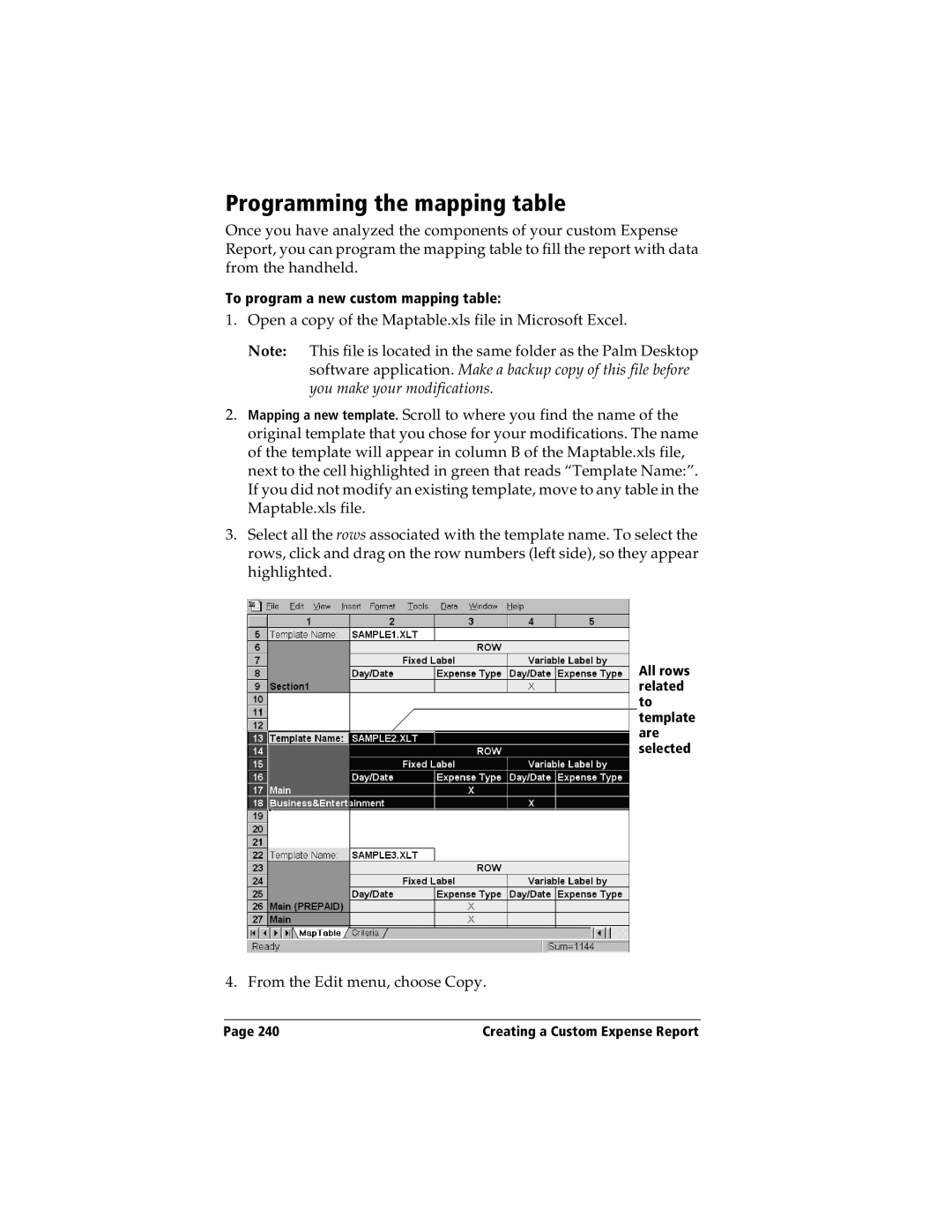 Handspring Visor manual Programming the mapping table 