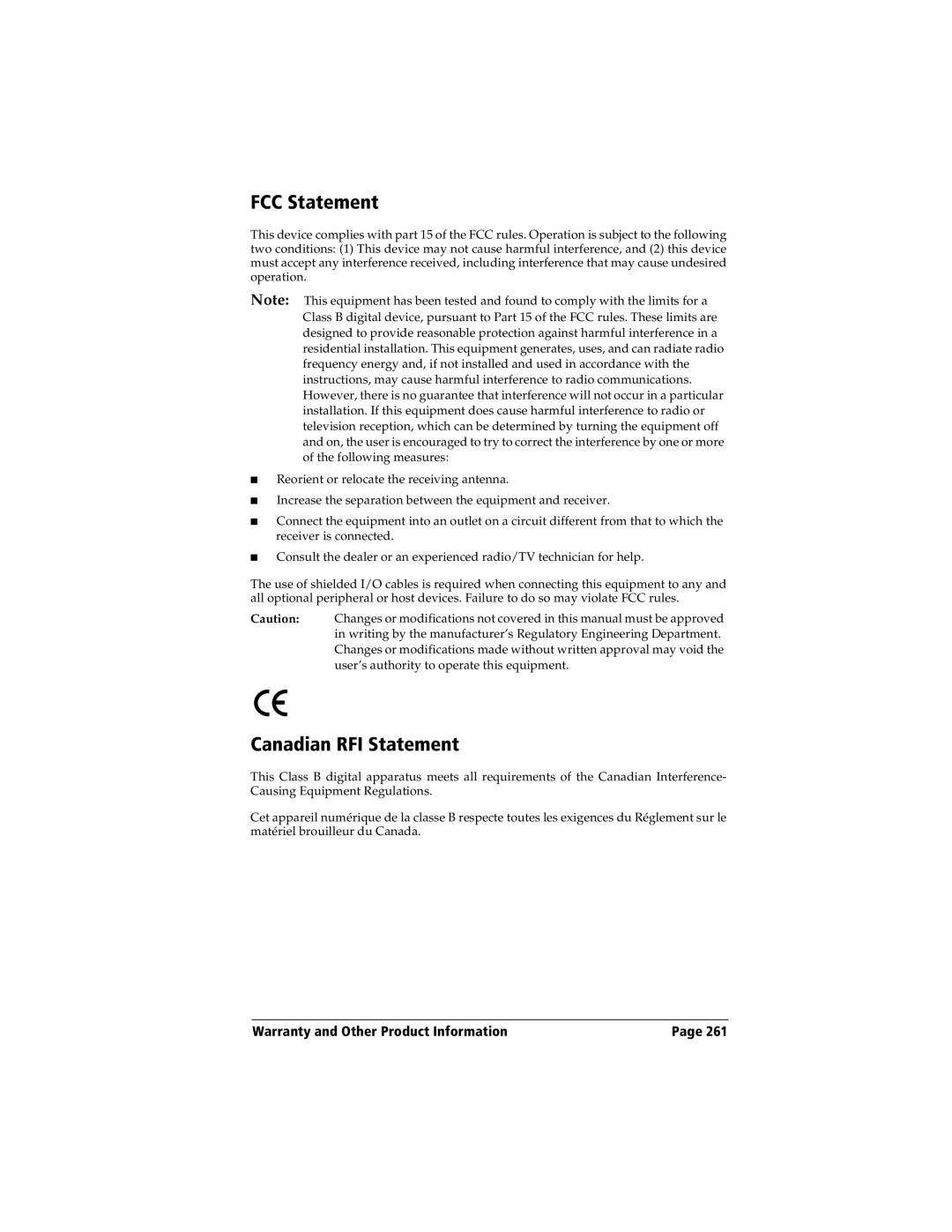 Handspring Visor manual FCC Statement, Canadian RFI Statement 