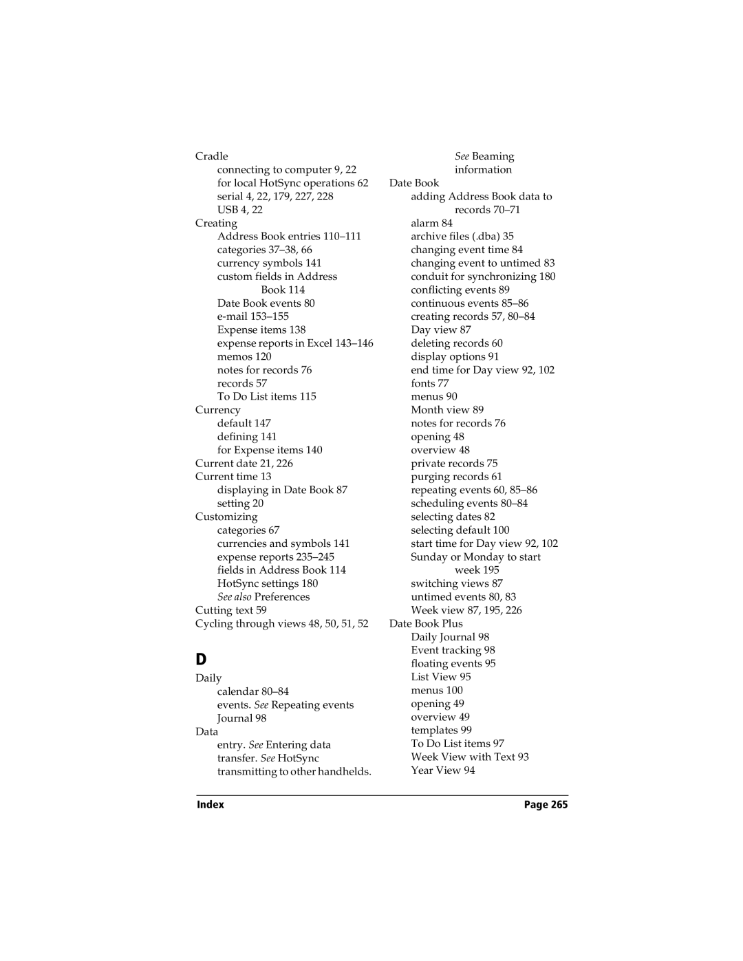 Handspring Visor manual Index 