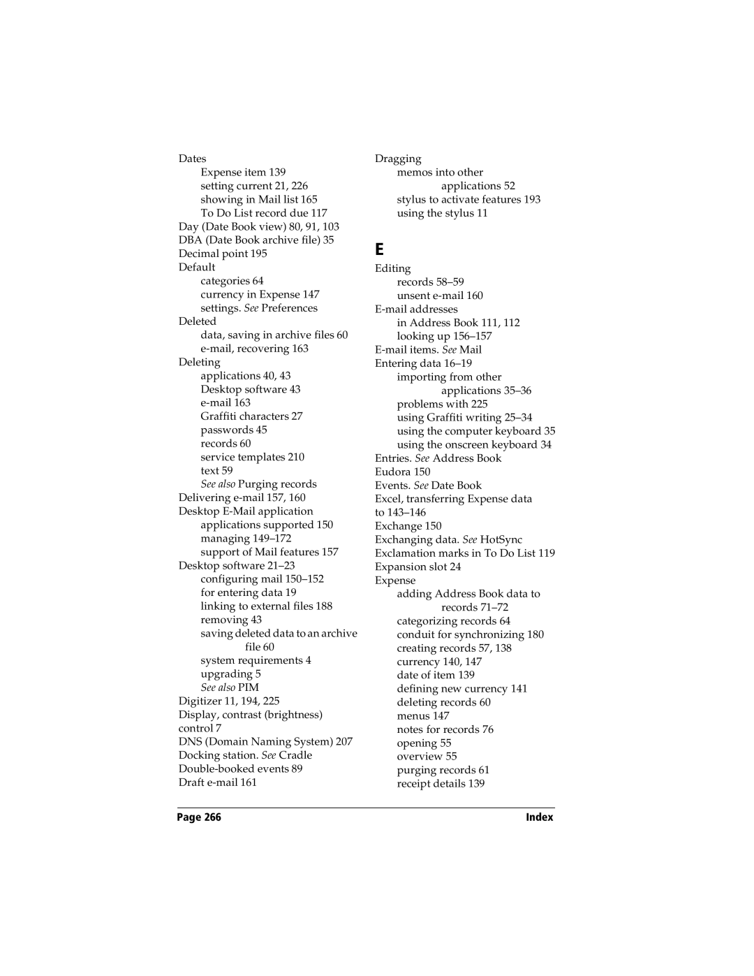 Handspring Visor manual Index 