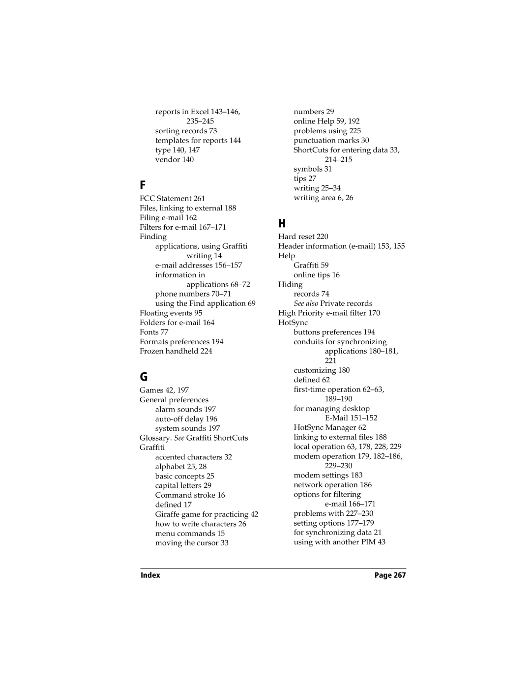 Handspring Visor manual Index 