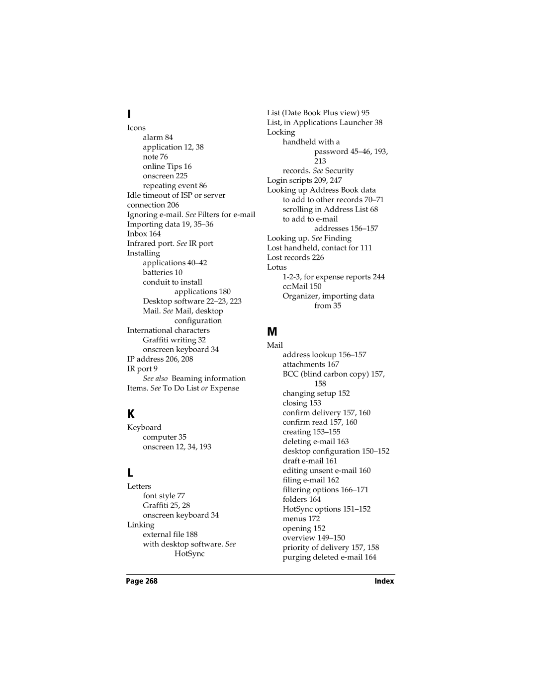 Handspring Visor manual Index 