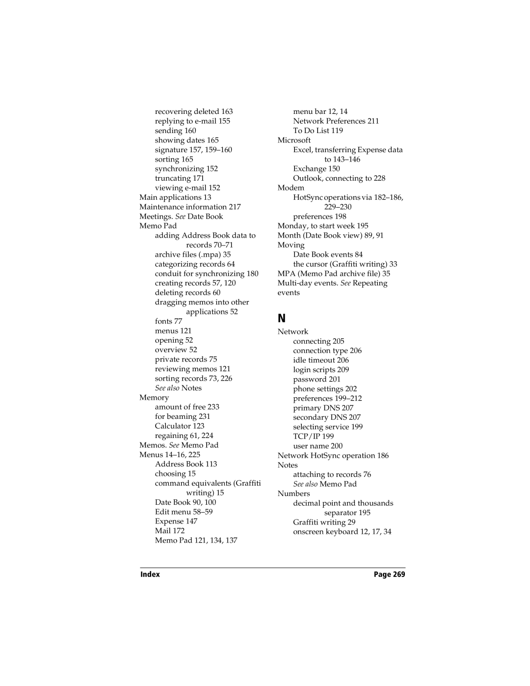 Handspring Visor manual Index 