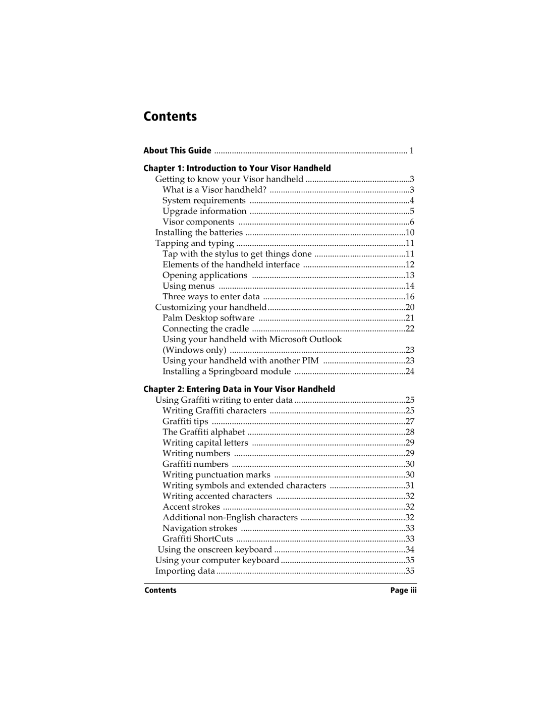 Handspring Visor manual Contents 