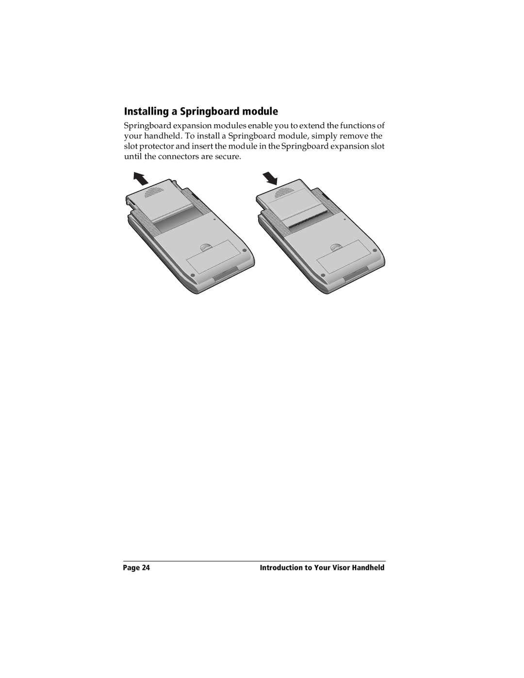 Handspring Visor manual Installing a Springboard module 