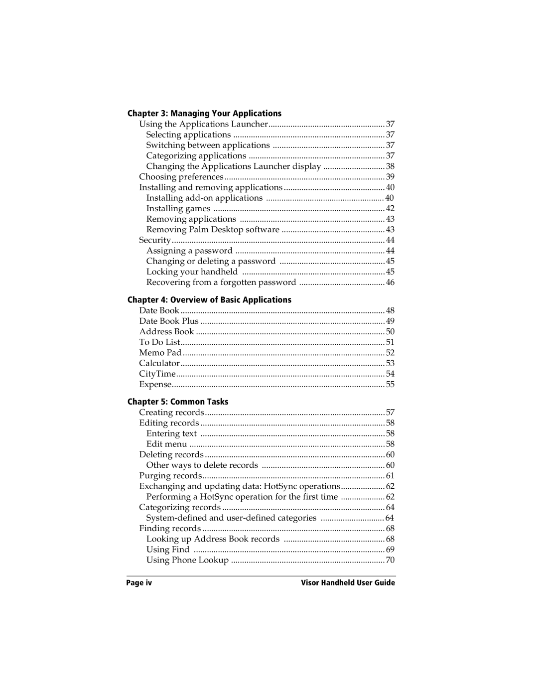 Handspring Visor manual Managing Your Applications, Overview of Basic Applications, Common Tasks 