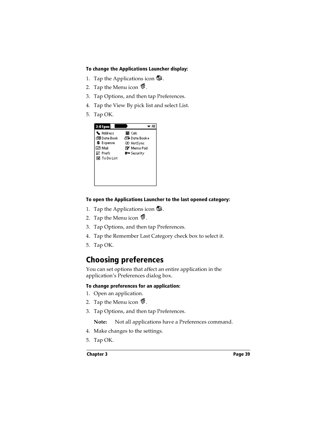 Handspring Visor manual Choosing preferences 