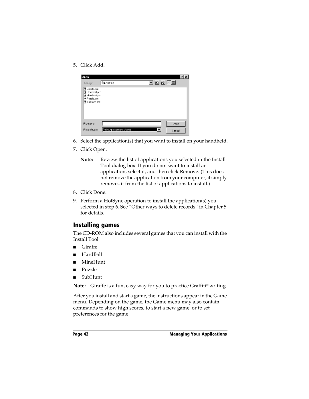 Handspring Visor manual Installing games 