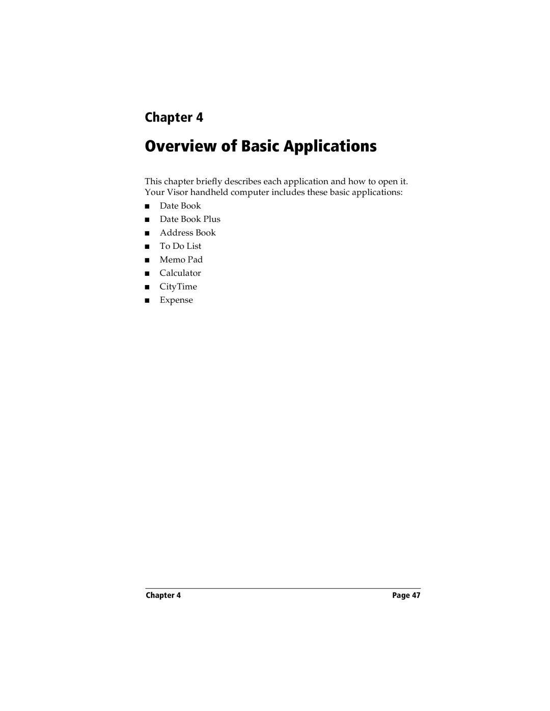 Handspring Visor manual Overview of Basic Applications 