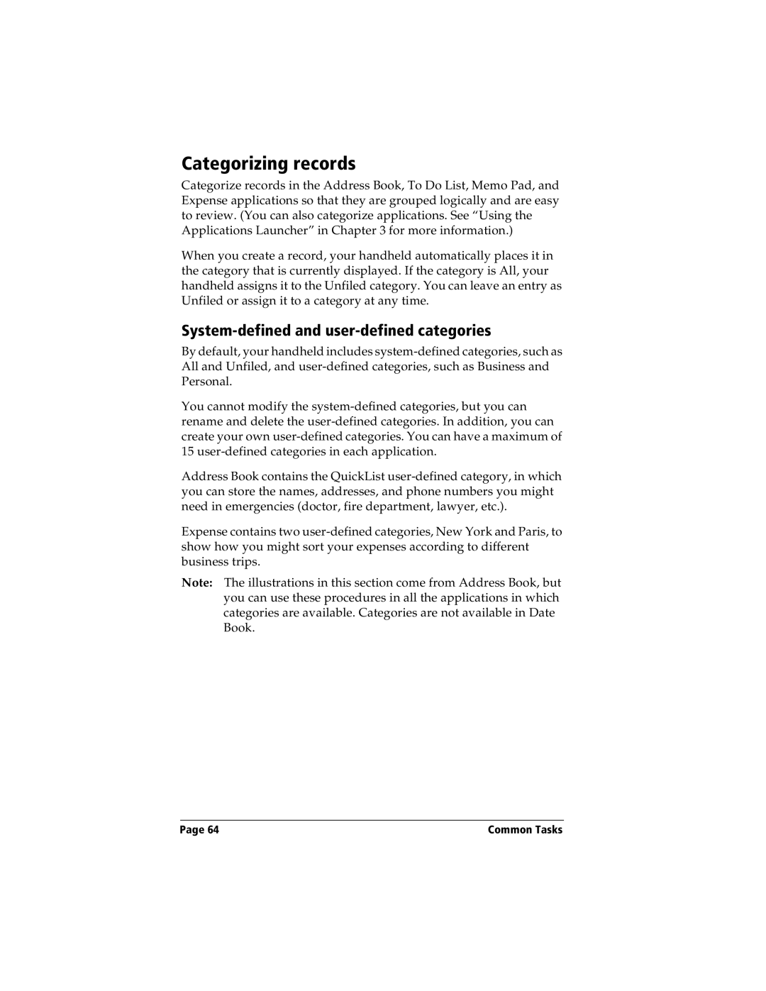 Handspring Visor manual Categorizing records, System-defined and user-defined categories 