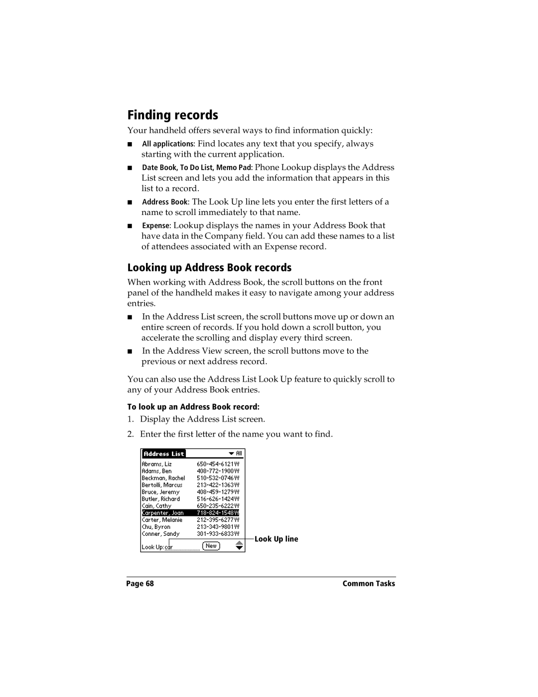 Handspring Visor manual Finding records, Looking up Address Book records 