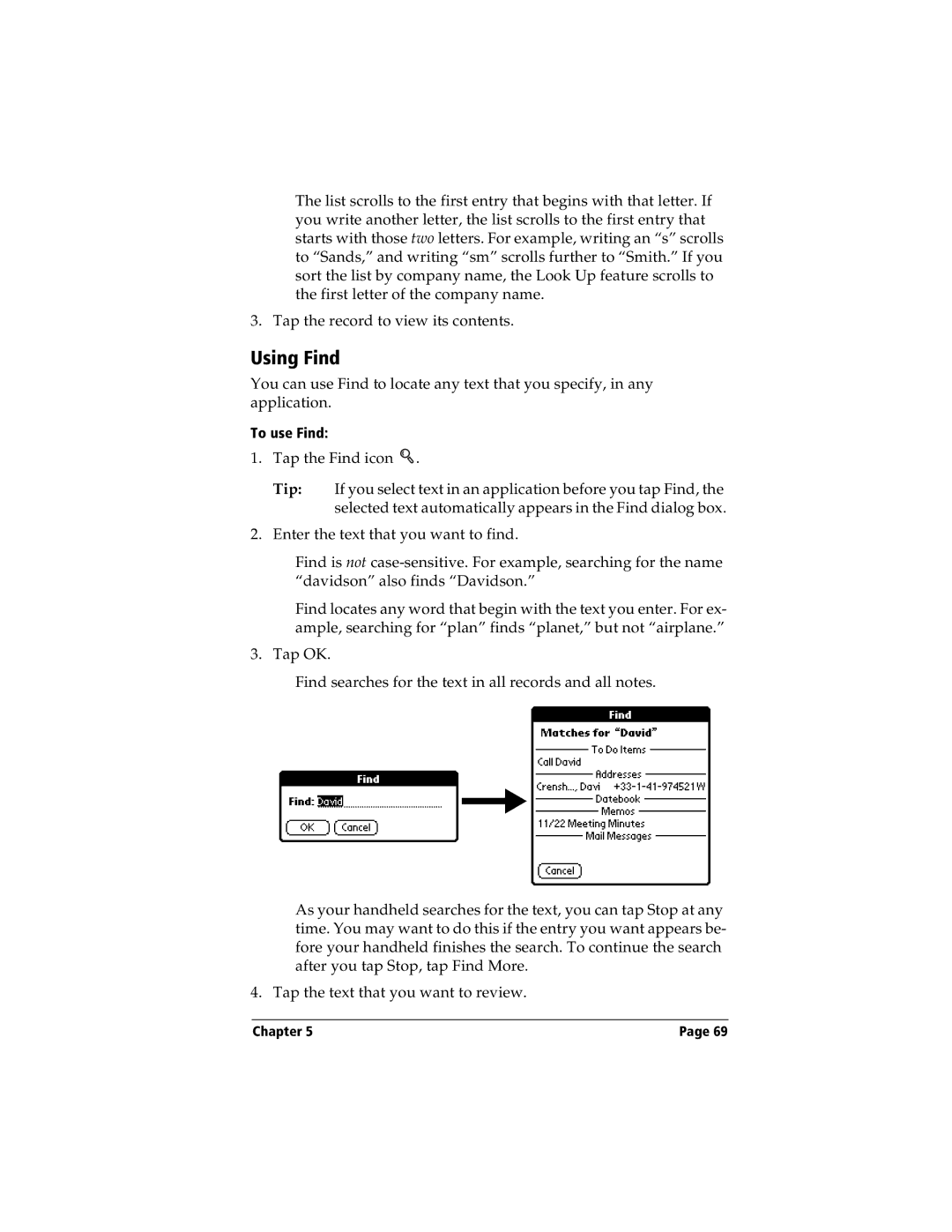 Handspring Visor manual Using Find 