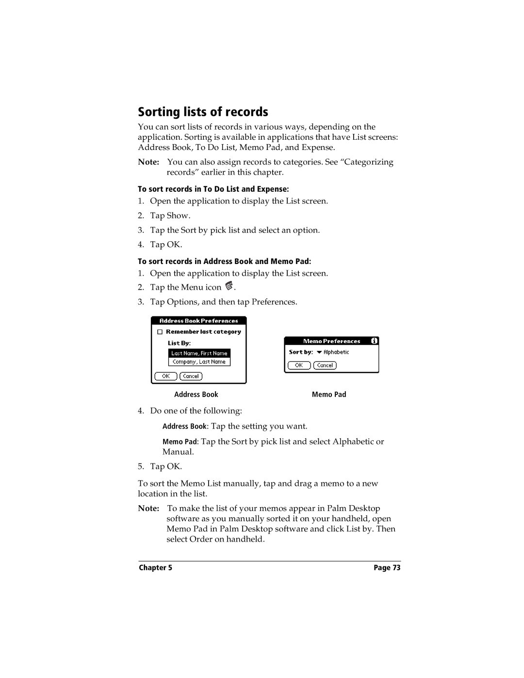 Handspring Visor manual Sorting lists of records 