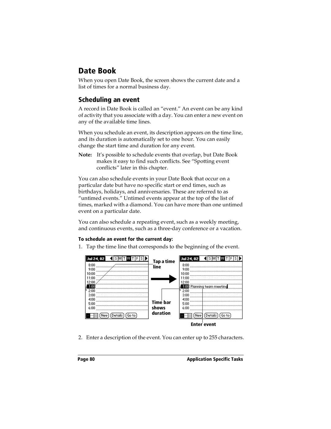 Handspring Visor manual Date Book, Scheduling an event 