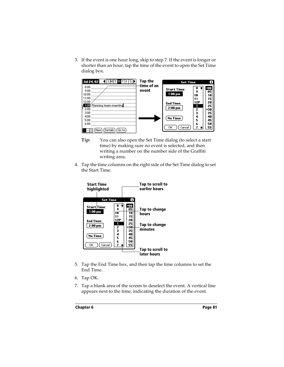 Handspring Visor manual Tap the time of an event 