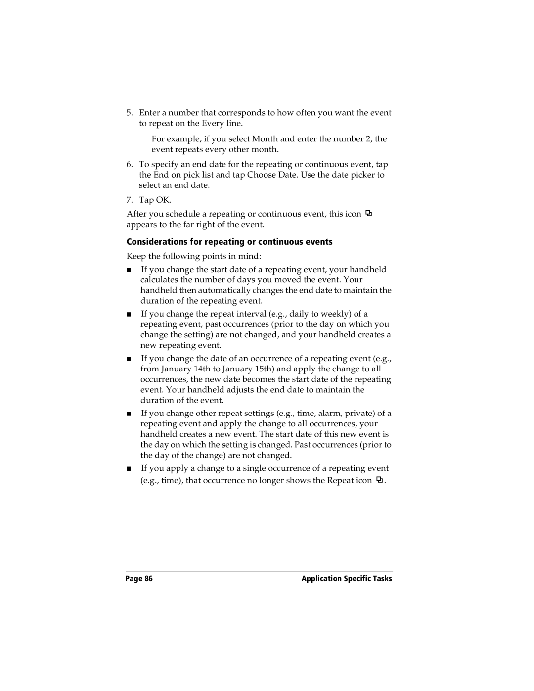 Handspring Visor manual Considerations for repeating or continuous events 