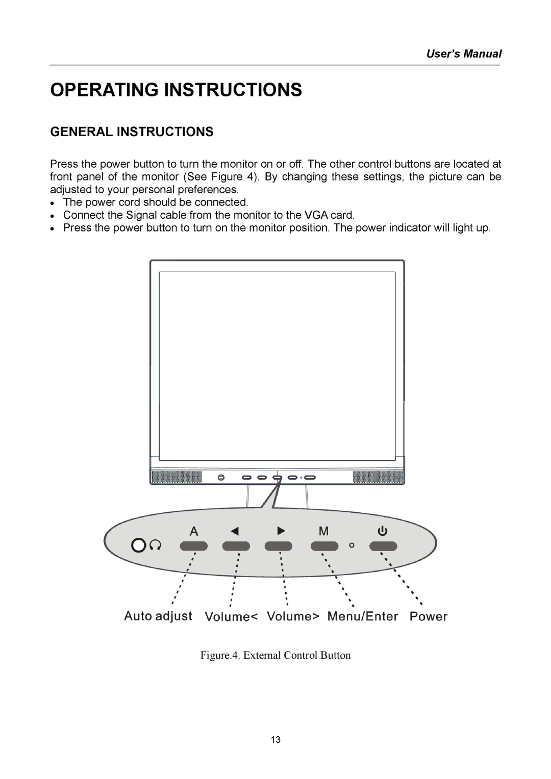 Hanns.G AG172 user manual Operating Instructions, Figure.4. External Control Button 