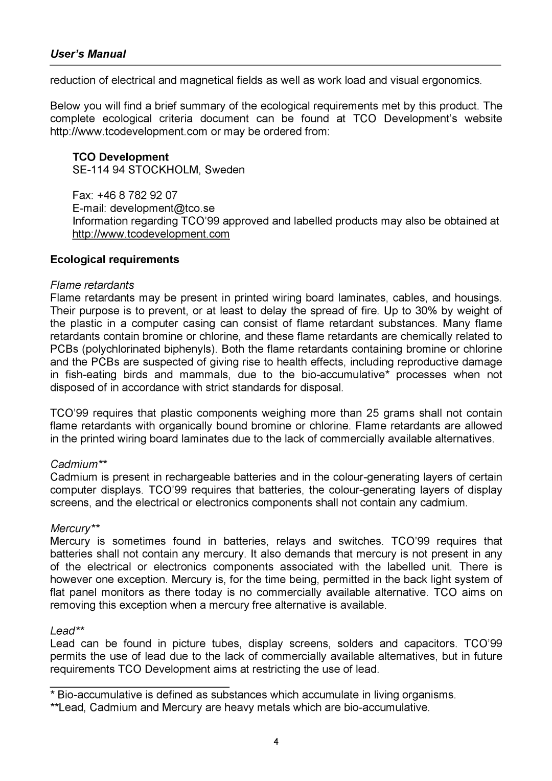 Hanns.G AG172 user manual TCO Development, Ecological requirements 