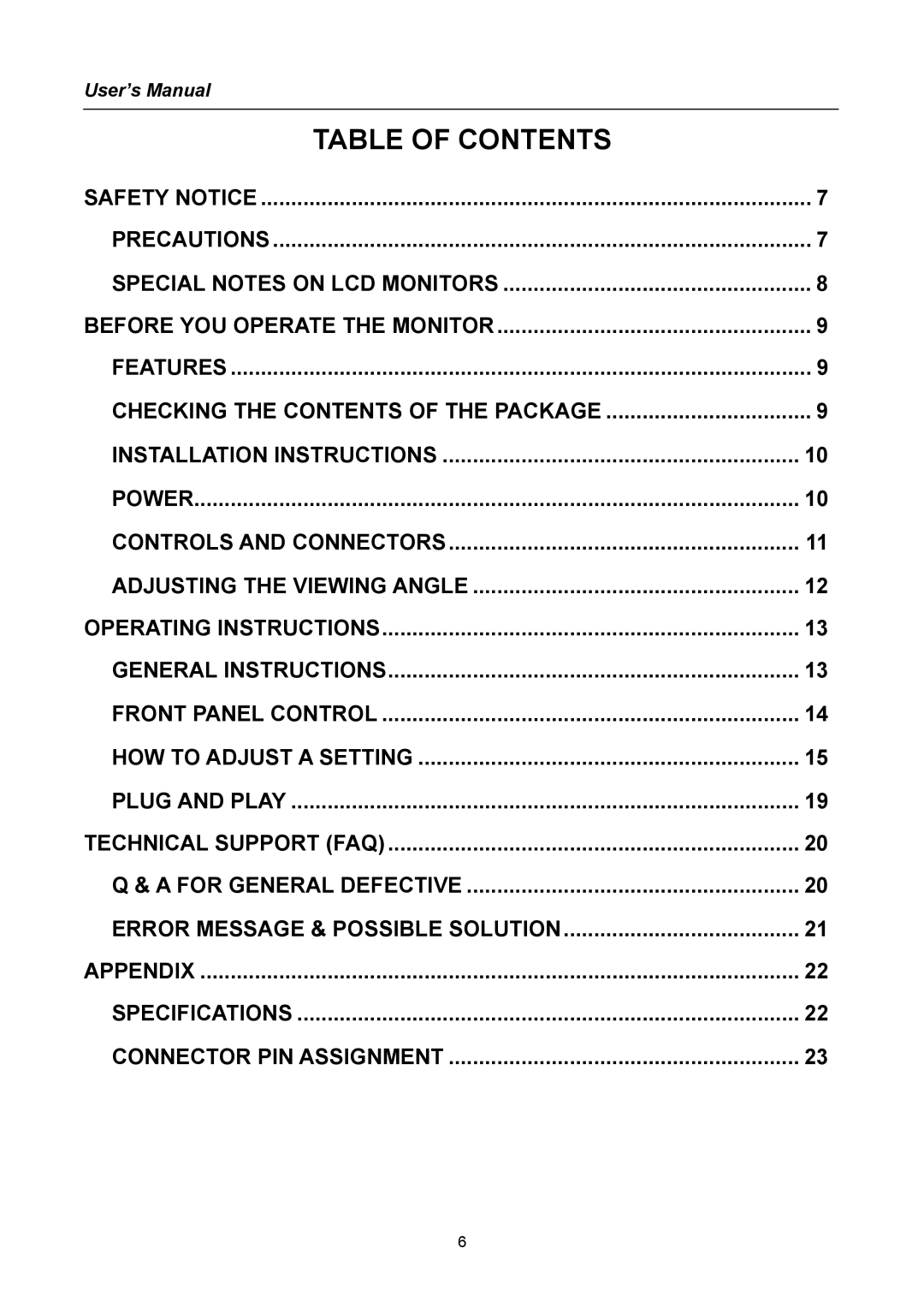 Hanns.G AG172 user manual Table of Contents 