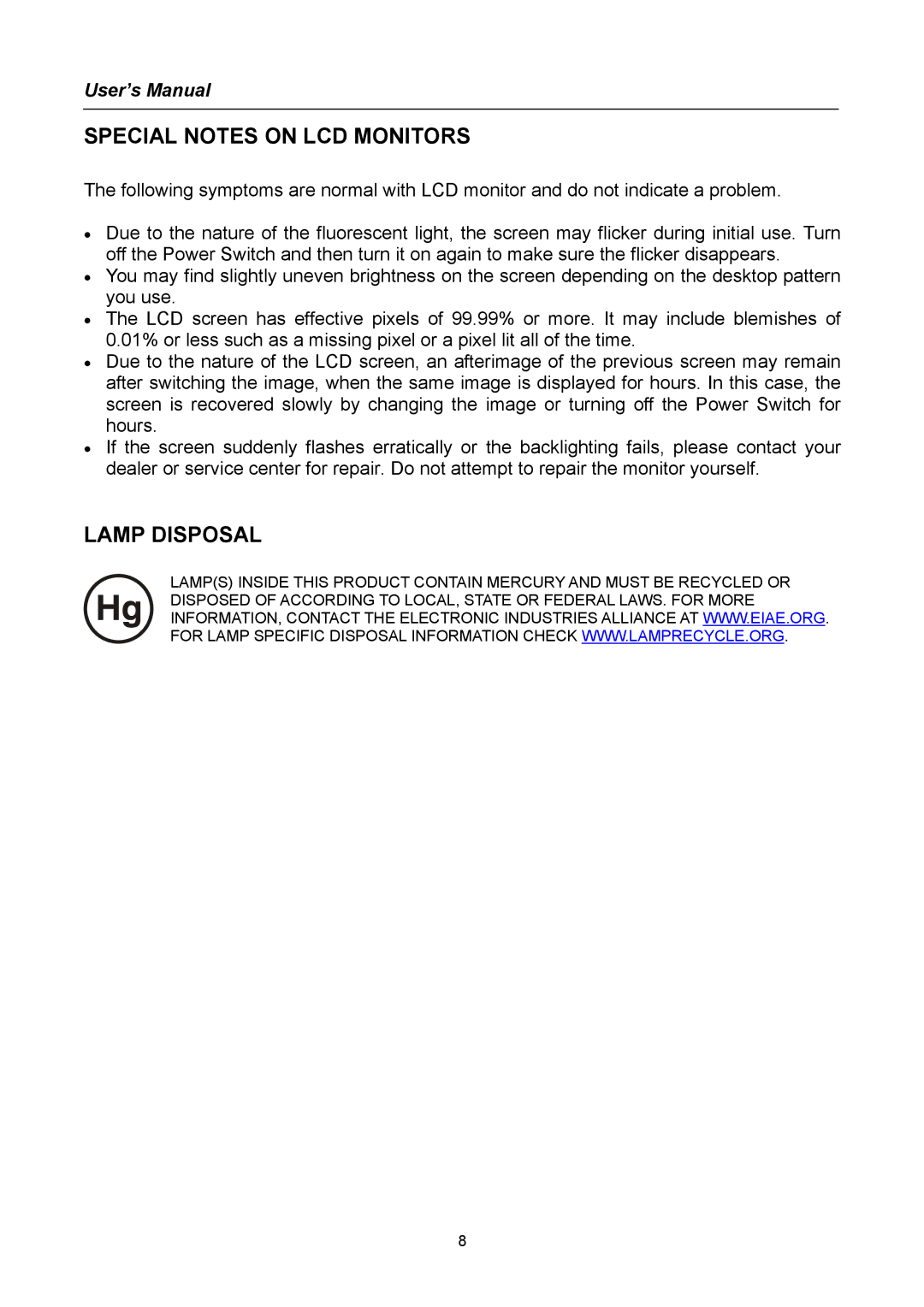 Hanns.G AG172 user manual Lamp Disposal 