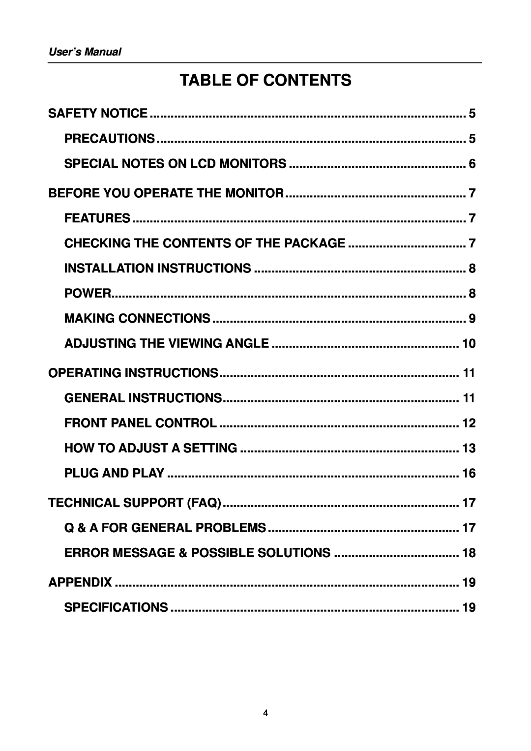 Hanns.G HB171 user manual Table Of Contents 