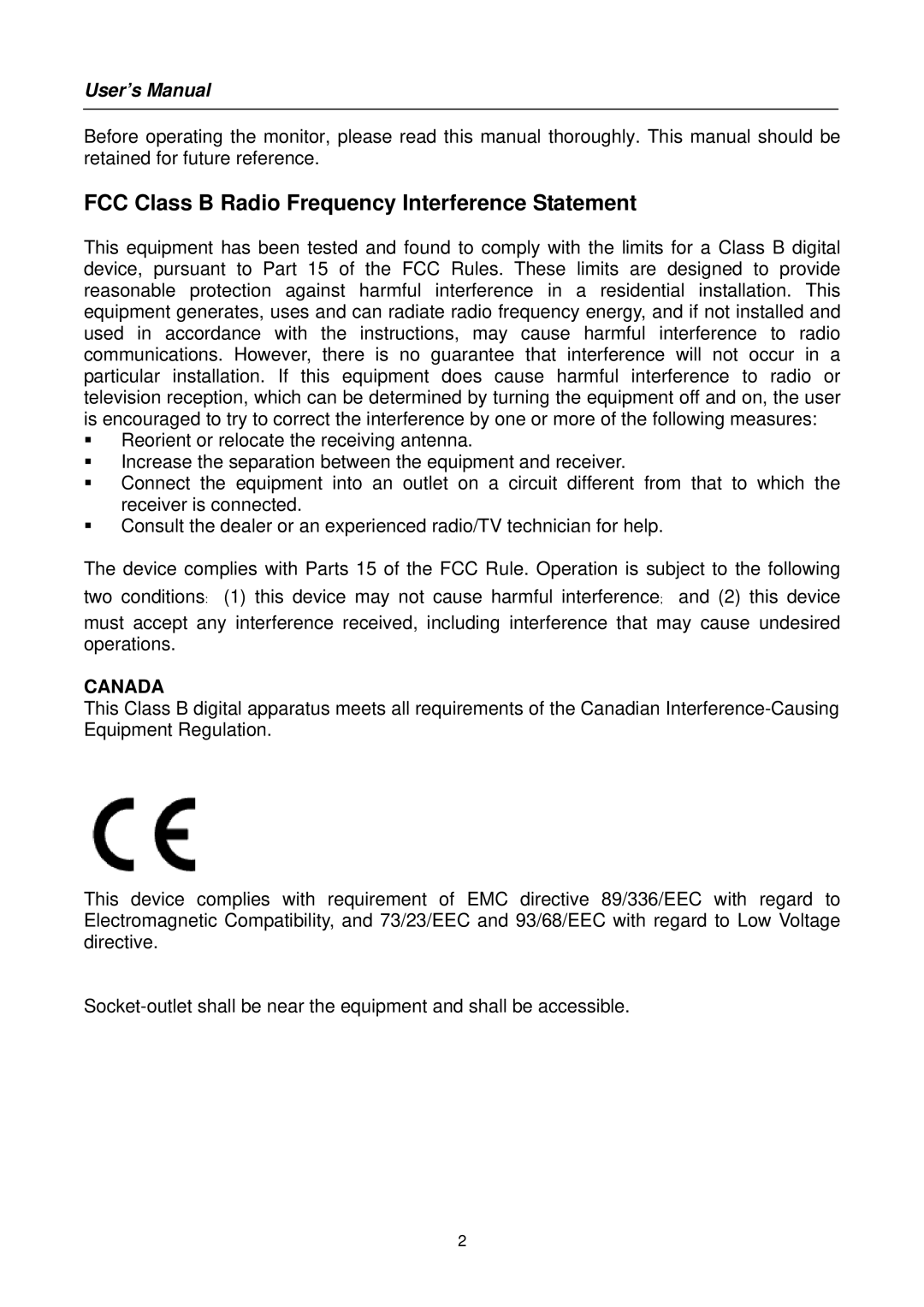 Hanns.G HC19 Series user manual User’s Manual, Canada 