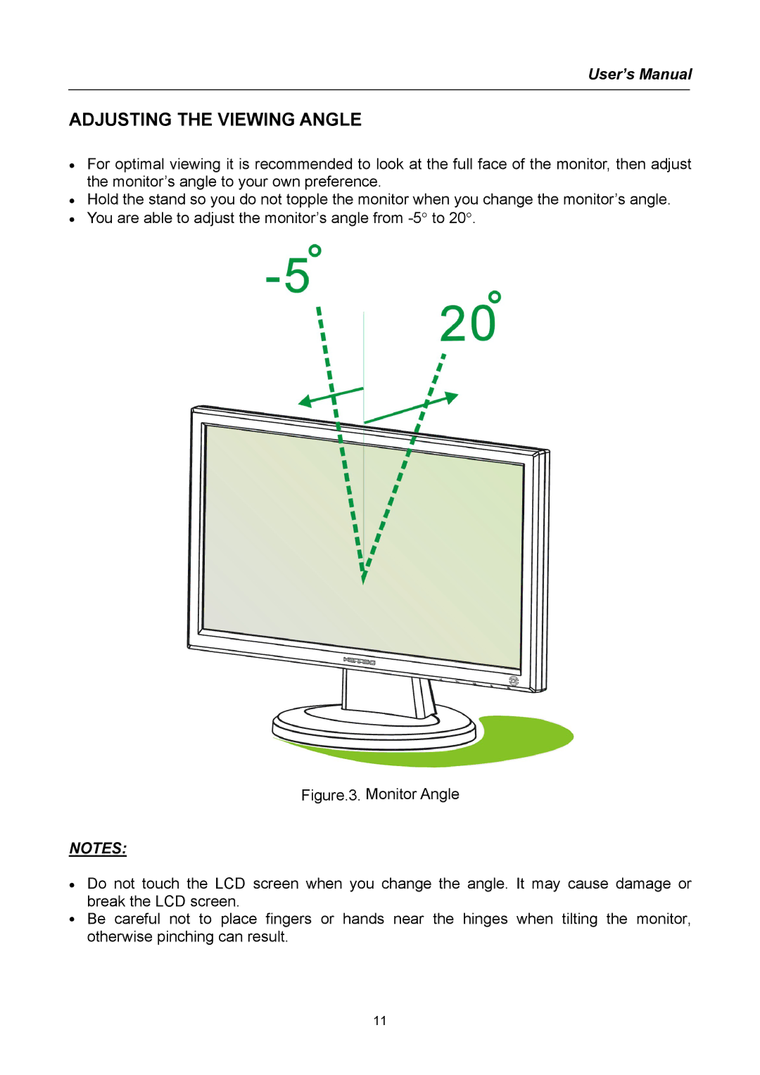 Hanns.G HG191 user manual Adjusting the Viewing Angle 