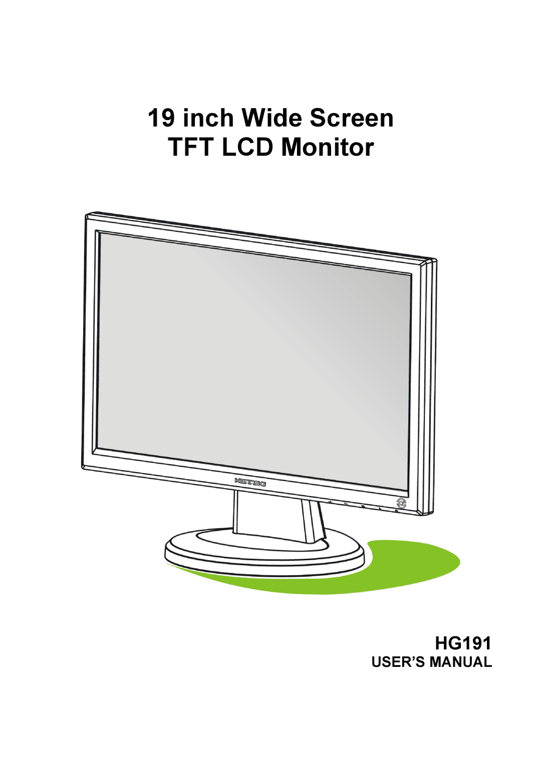 Hanns.G HG191 user manual Inch Wide Screen TFT LCD Monitor 