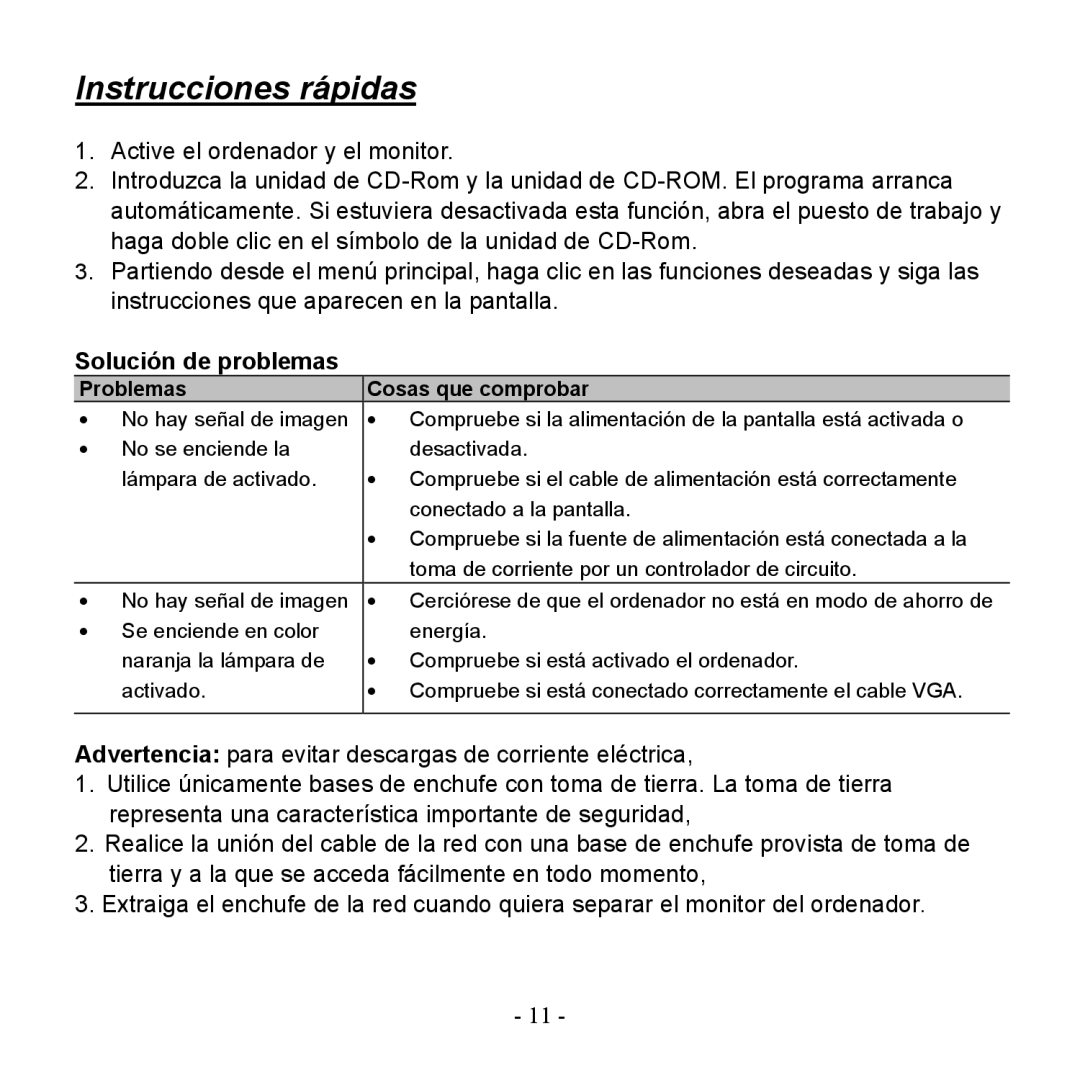 Hanns.G HG216DPO user manual Instrucciones rápidas, Solución de problemas 