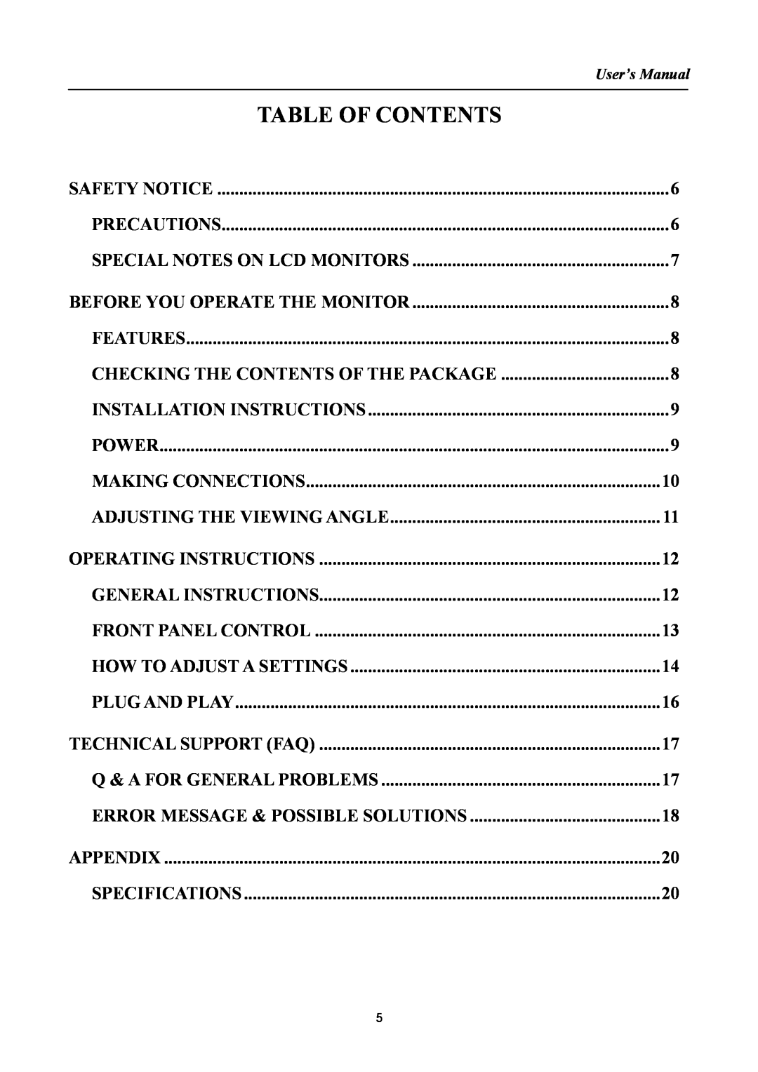 Hanns.G HSG1061, HG221A manual Table Of Contents 