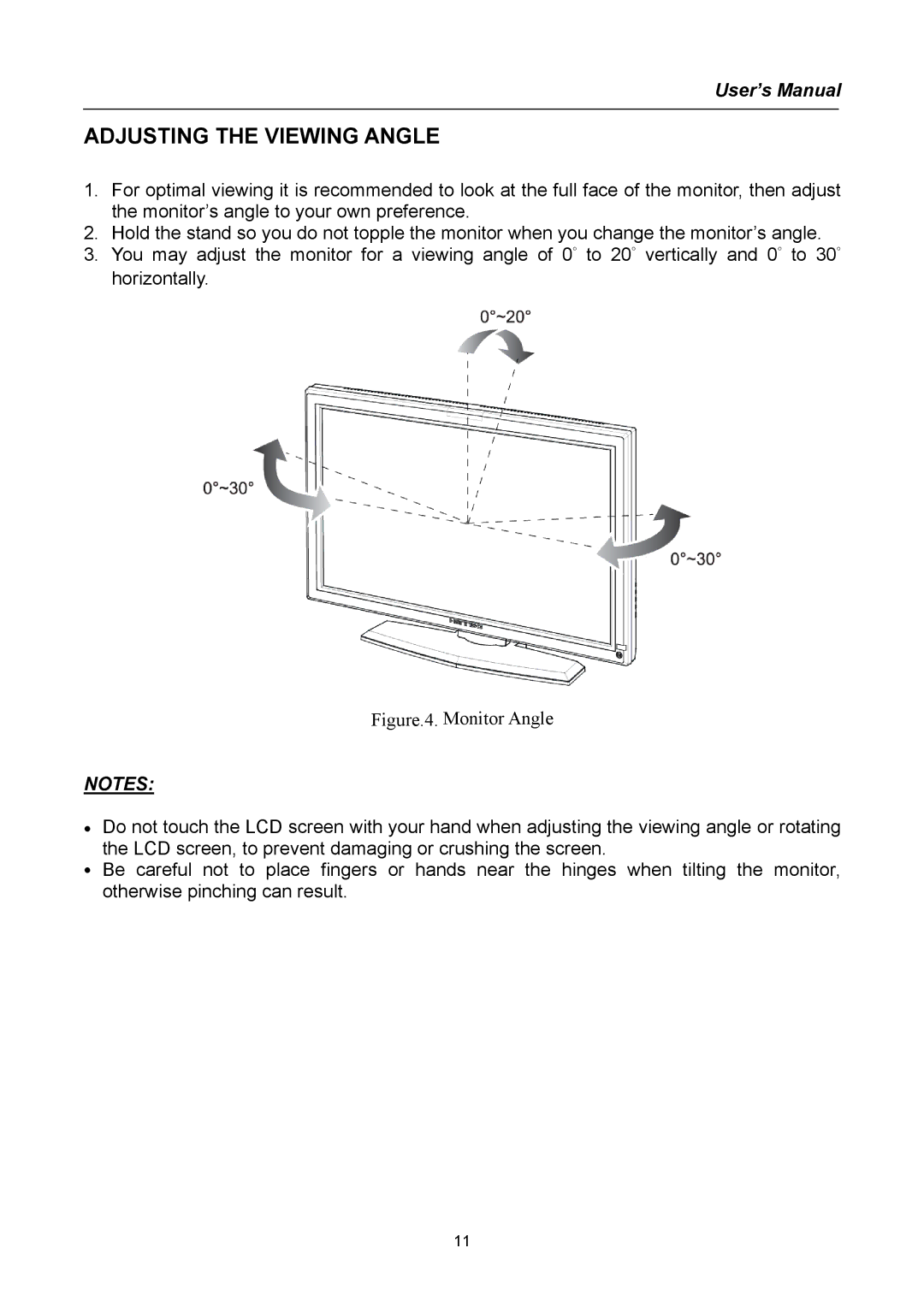 Hanns.G HG281 user manual Adjusting the Viewing Angle, Figure.4. Monitor Angle 