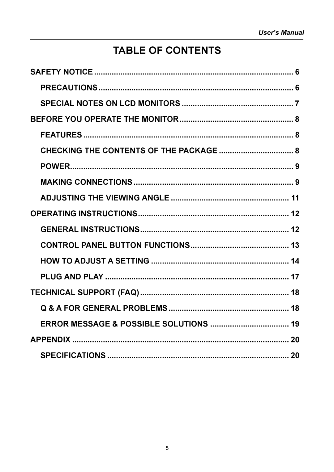 Hanns.G HG281 user manual Table of Contents 