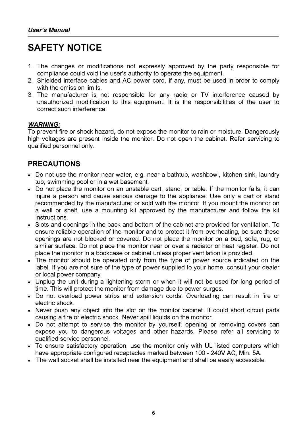 Hanns.G HG281 user manual Safety Notice, Precautions 