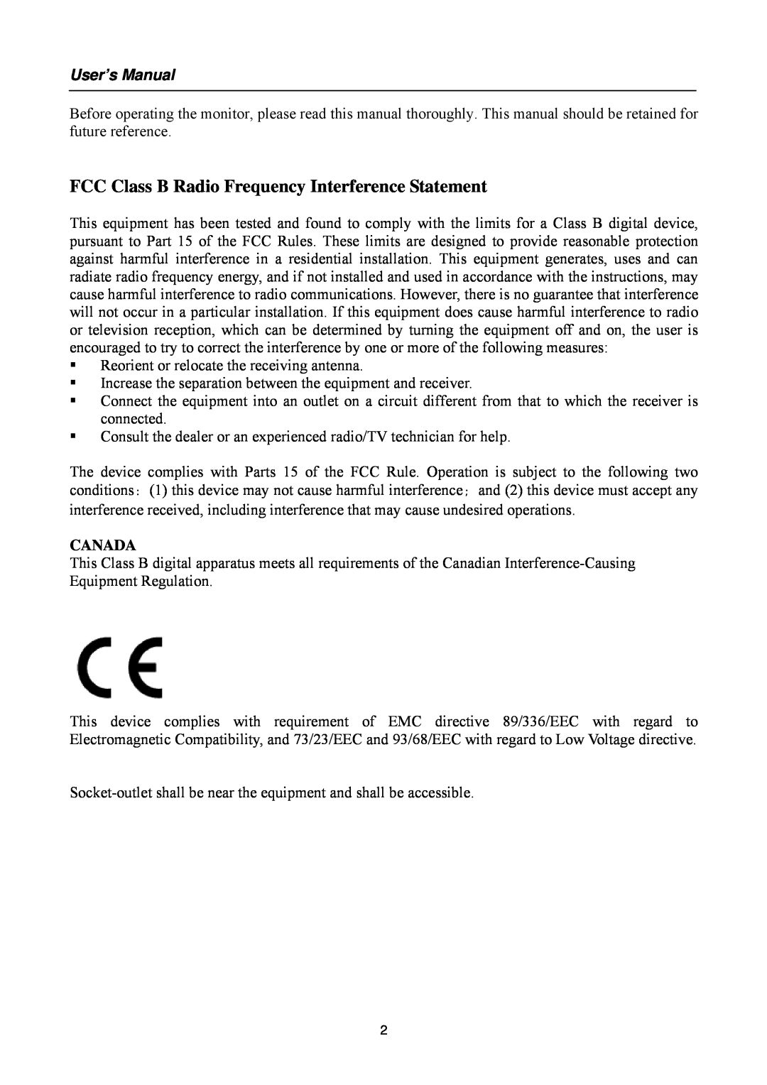 Hanns.G HG281 manual FCC Class B Radio Frequency Interference Statement, User’s Manual 