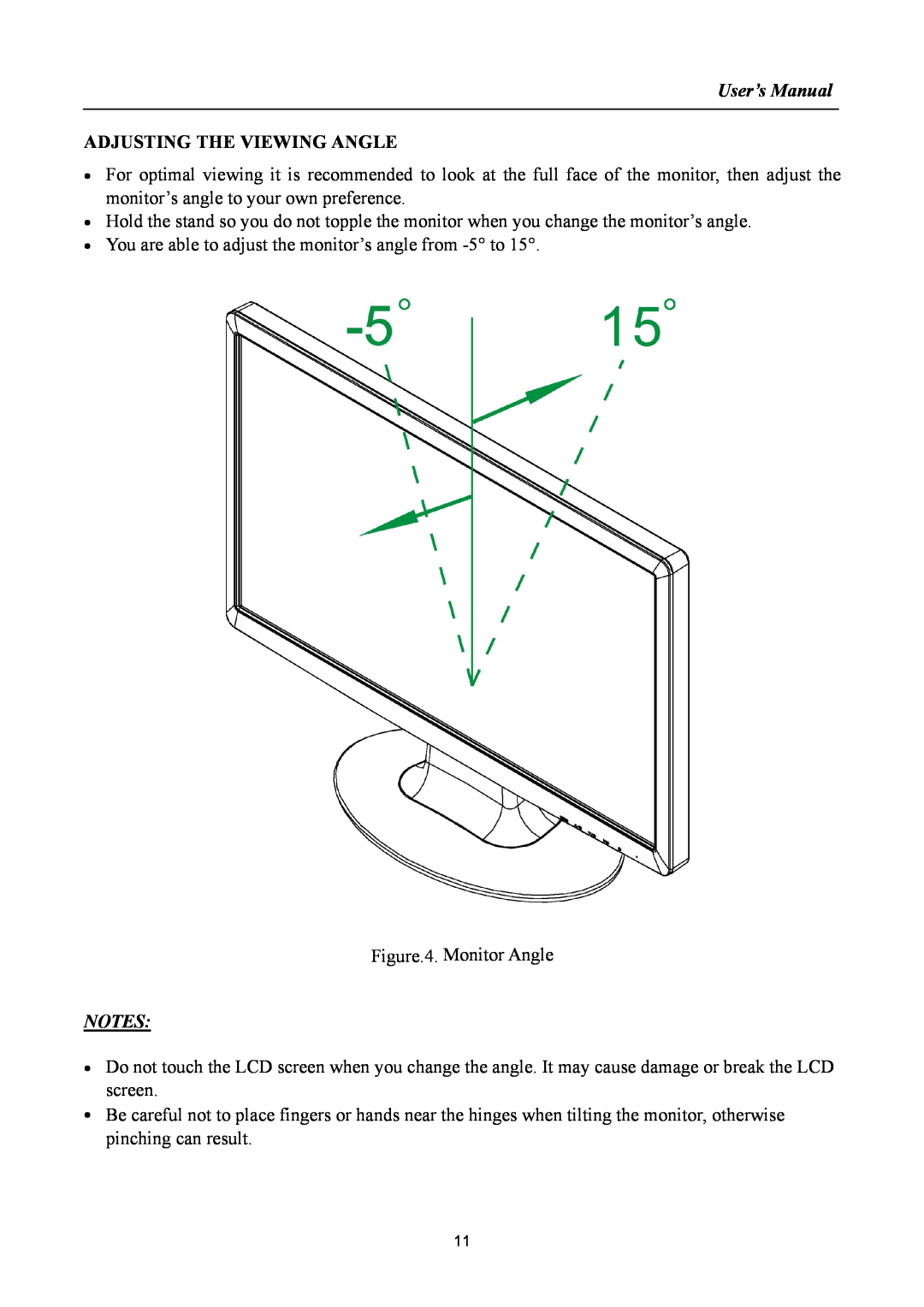 Hanns.G HH221 manual User’s Manual, Adjusting The Viewing Angle 