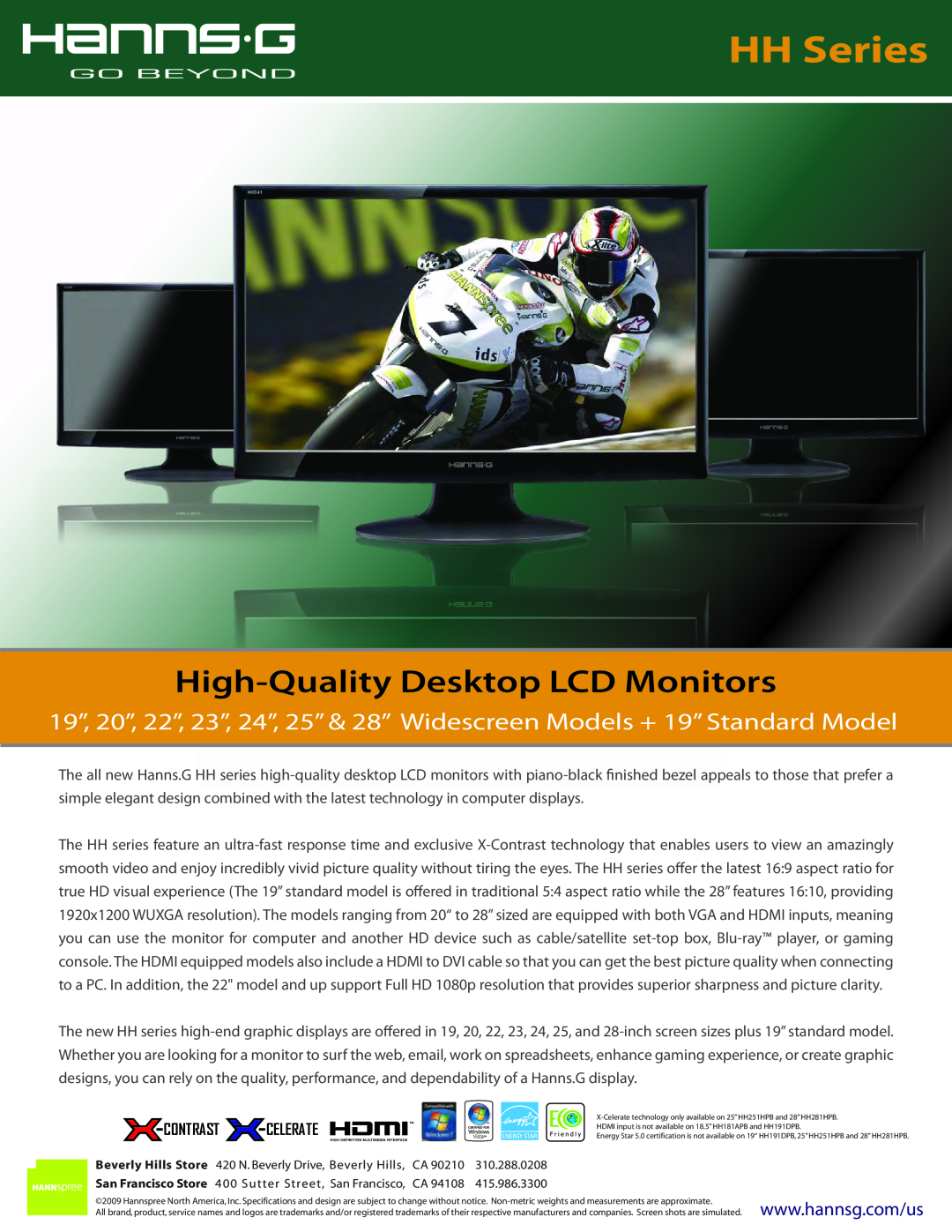 Hanns.G HH191DPB, HH221HPB, HH201HPB specifications Contrast Celerate, HH Series, High-Quality Desktop LCD Monitors 