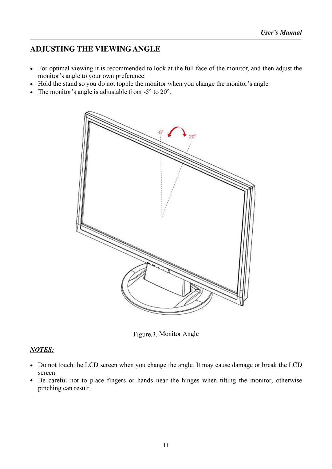 Hanns.G HI221 manual Adjusting the Viewing Angle 