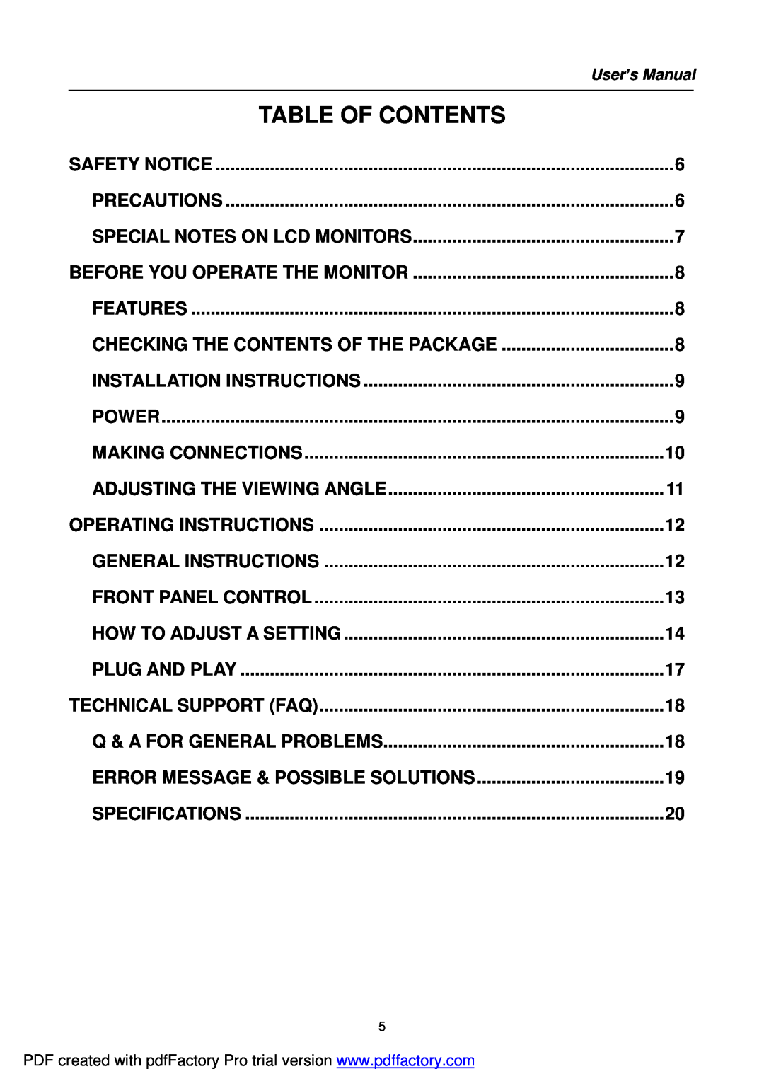 Hanns.G HI221 user manual Table Of Contents 