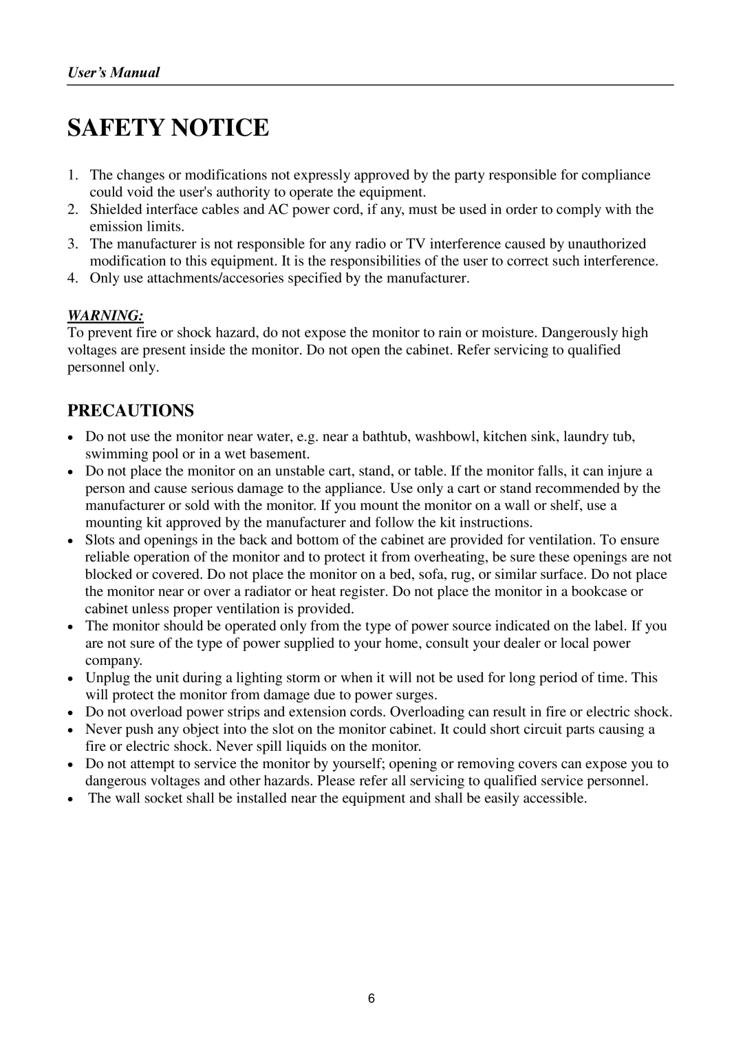 Hanns.G HL195, HSG1145 manual Safety Notice, Precautions 