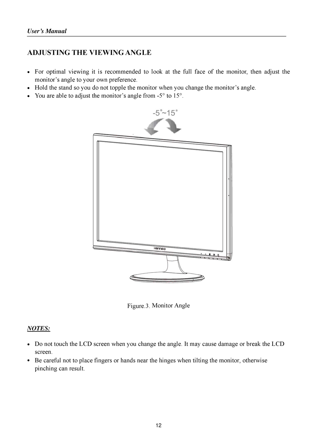 Hanns.G HL225, HSG 1147 manual Adjusting the Viewing Angle 