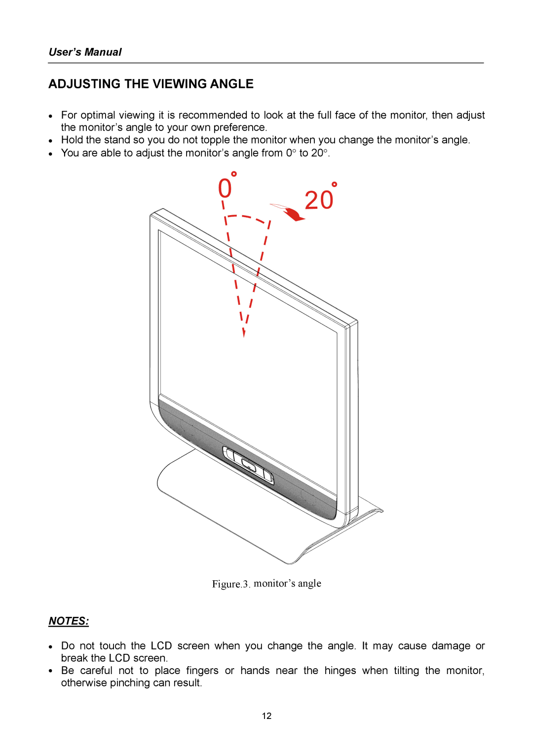 Hanns.G HN Series user manual Adjusting the Viewing Angle, Figure.3. monitor’s angle 