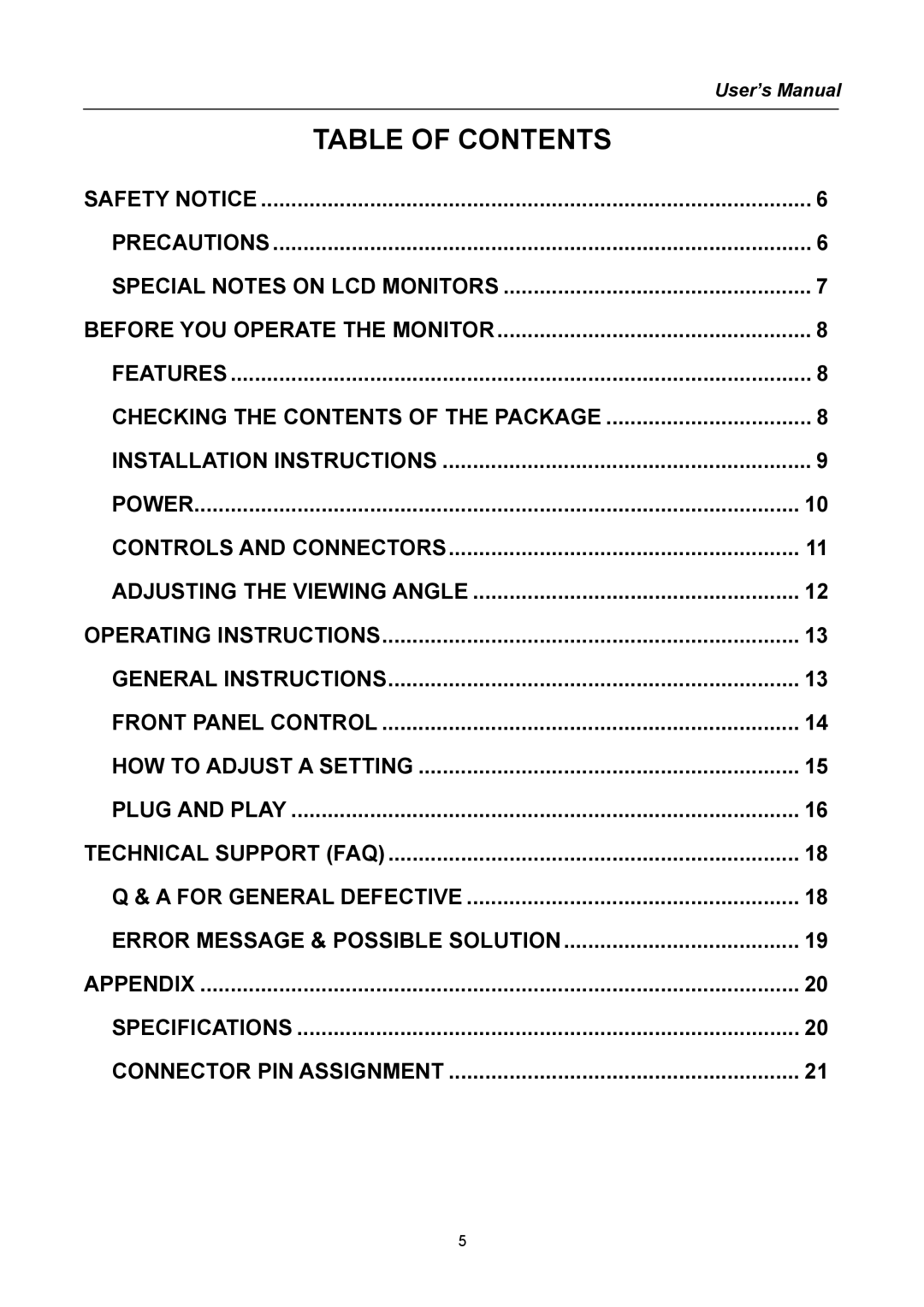 Hanns.G HN Series user manual Table of Contents 