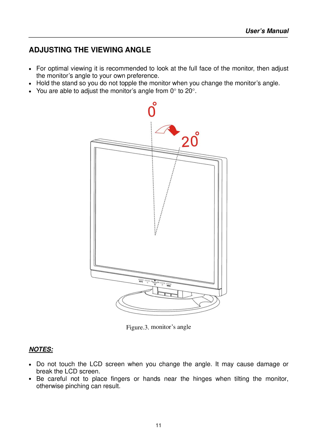 Hanns.G HS191 user manual Adjusting the Viewing Angle, Figure.3. monitor’s angle 