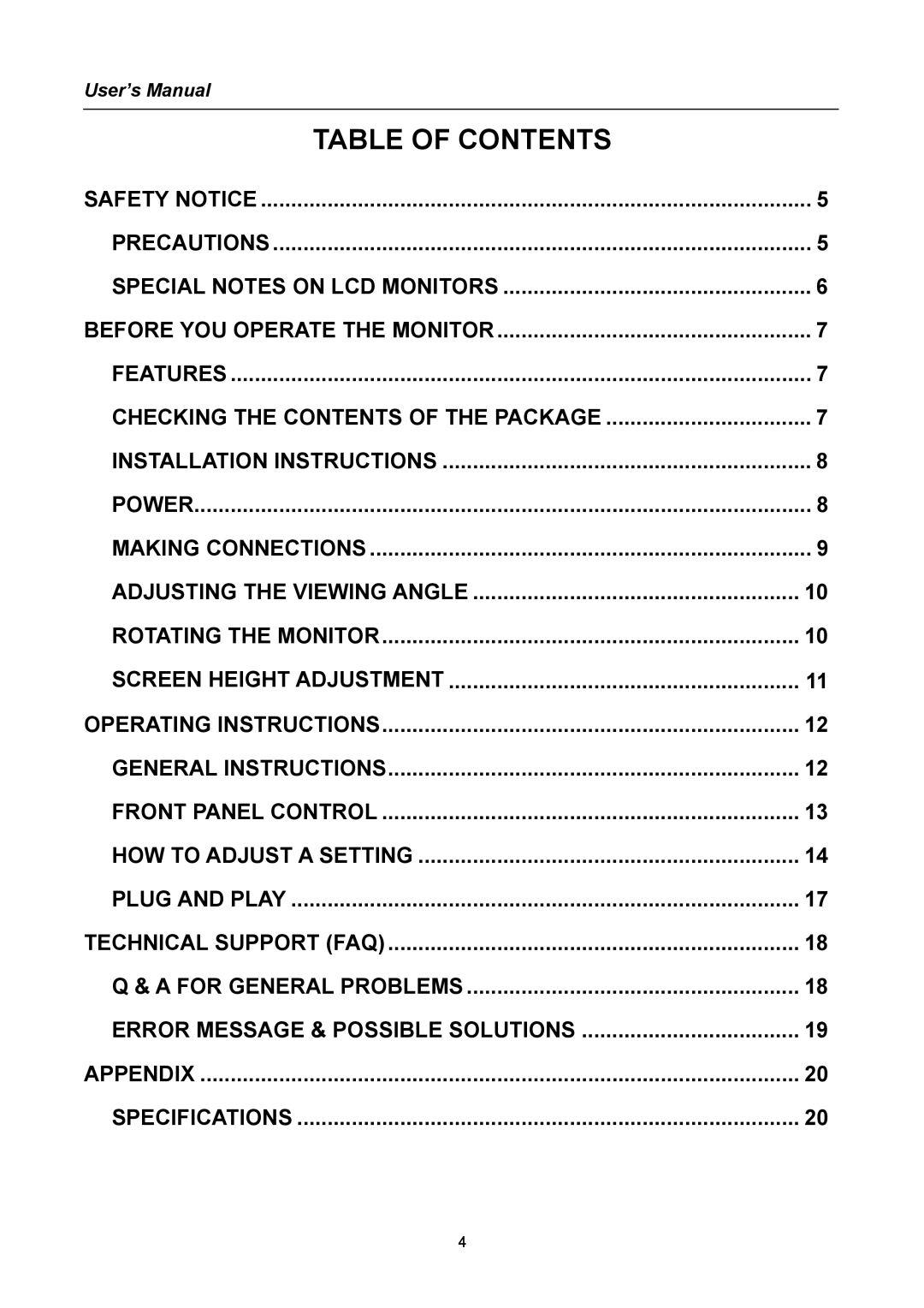 Hanns.G HW194 user manual Table of Contents 