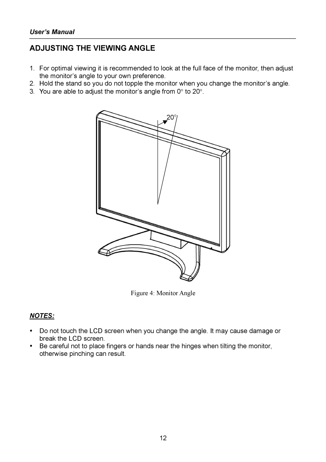 Hanns.G HW223, HW222 manual Adjusting the Viewing Angle, Monitor Angle 