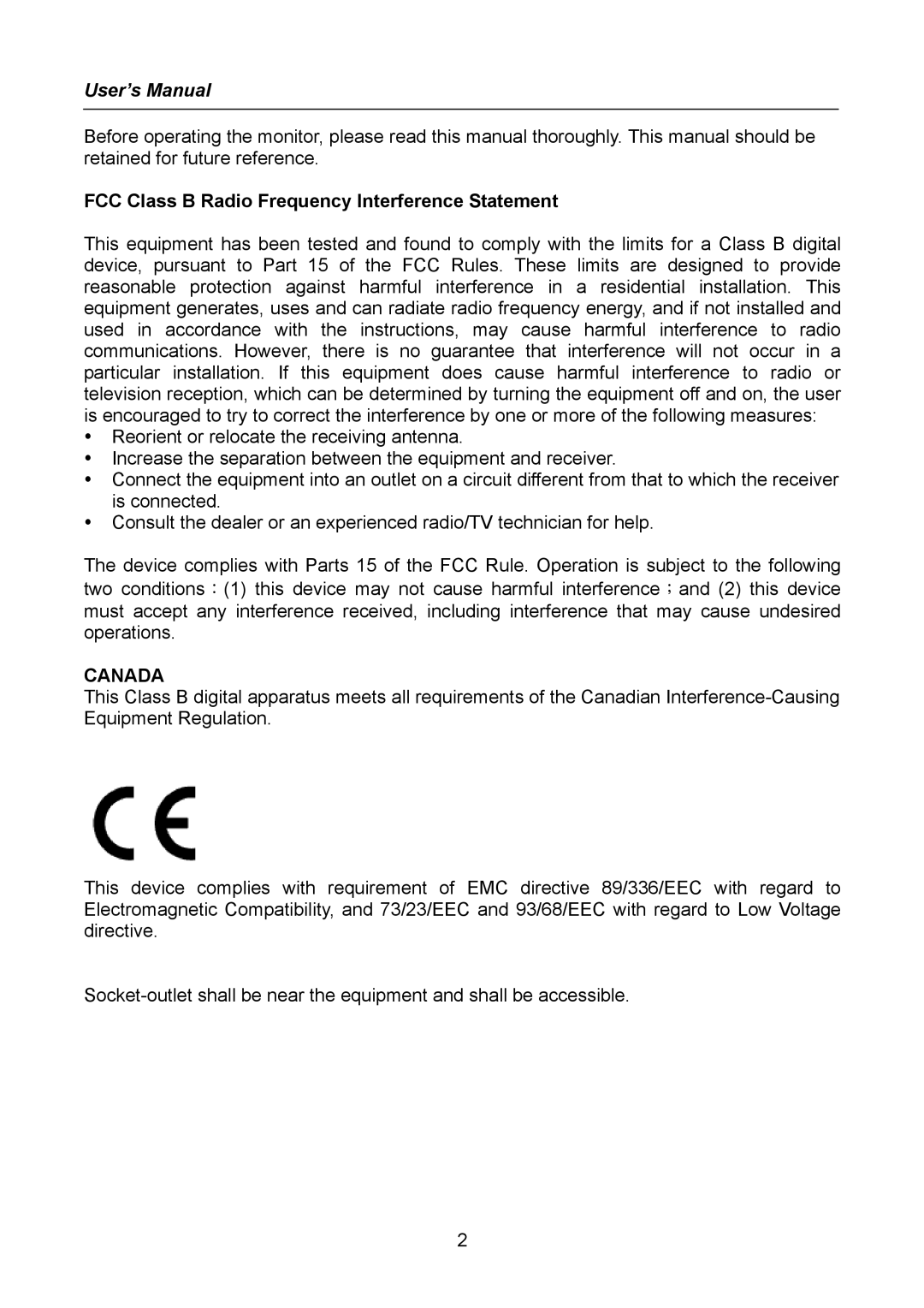 Hanns.G HW223, HW222 manual User’s Manual, FCC Class B Radio Frequency Interference Statement 